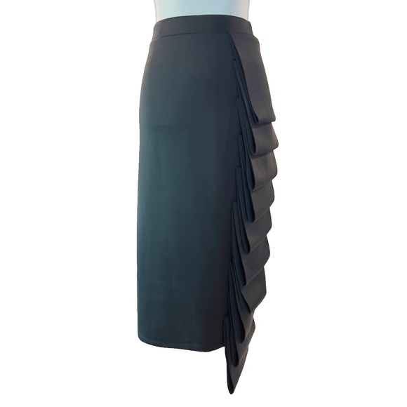 # A244   FT INC Evening Glam Edge   Black Ruffle Detail  Midi  Skirt NWT XL - Picture 2 of 6